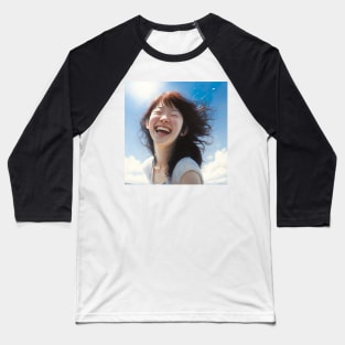 Smily Japanese Teenage Girl Sky Illustration Design Baseball T-Shirt